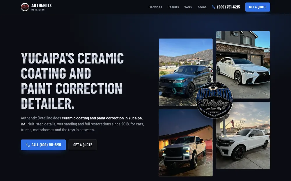 Screenshot of the Authentix Detailing homepage
