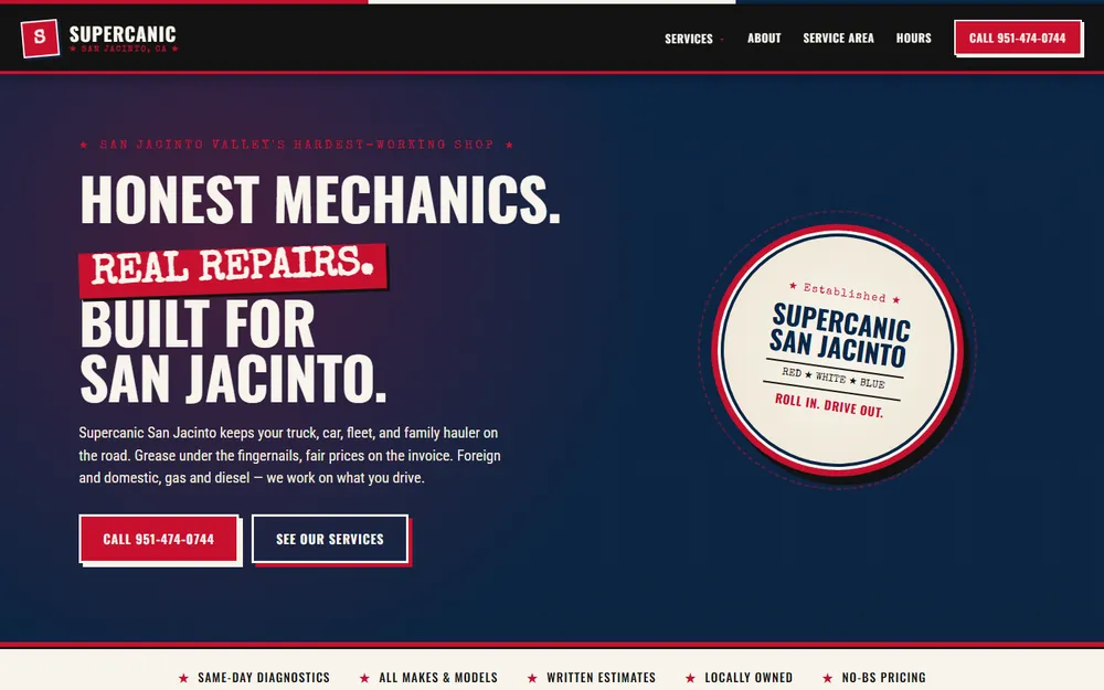 Screenshot of the Supercanic San Jacinto homepage