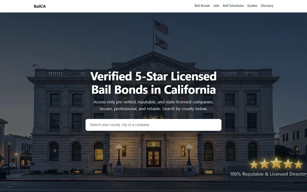 Screenshot of the BailCA homepage