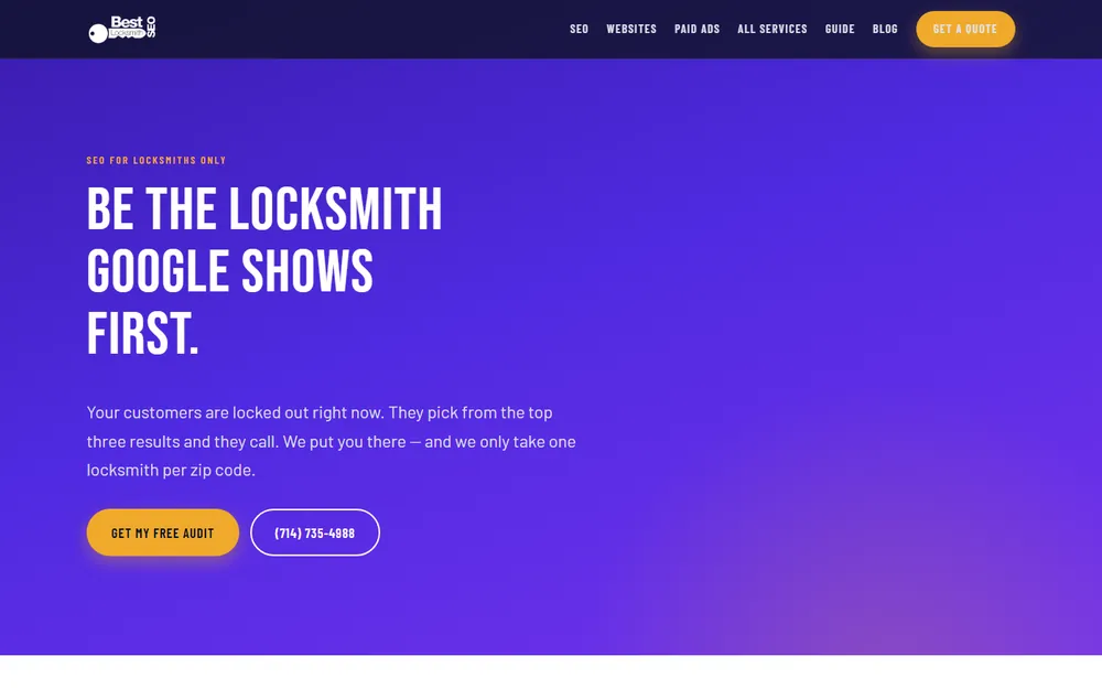 Screenshot of the Best Locksmith SEO homepage