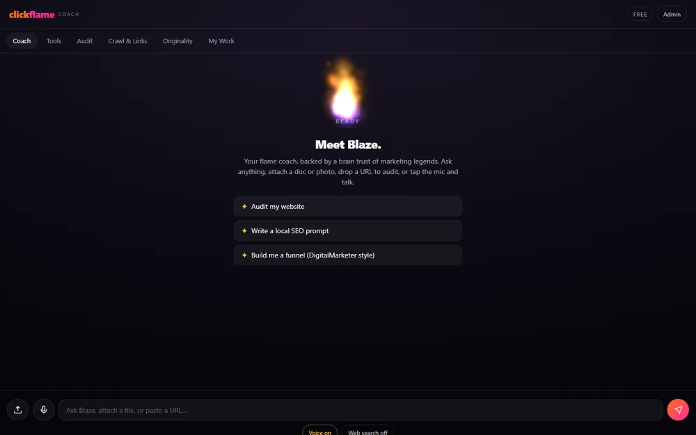 Screenshot of the Blaze homepage