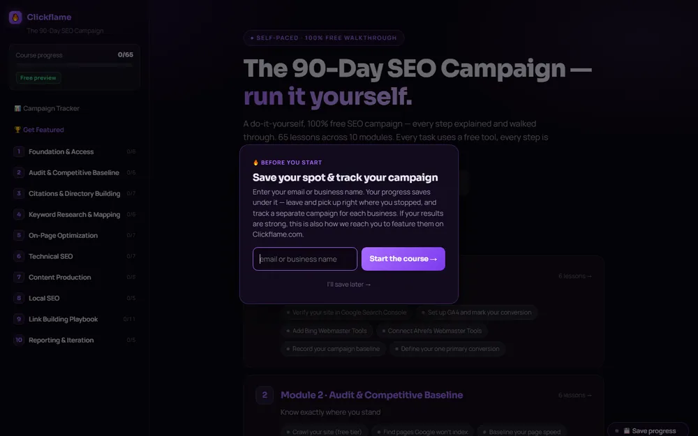 Screenshot of the The 90 Day SEO Campaign homepage