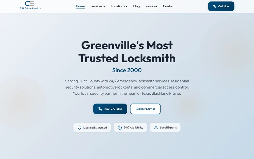 Screenshot of the C&S Locksmith homepage