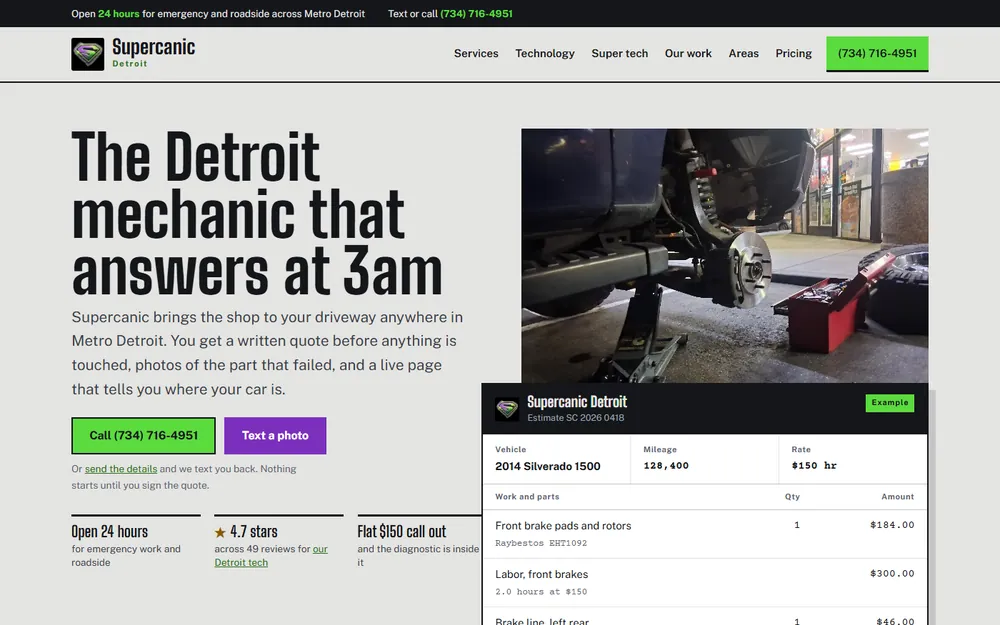 Screenshot of the Supercanic Detroit homepage