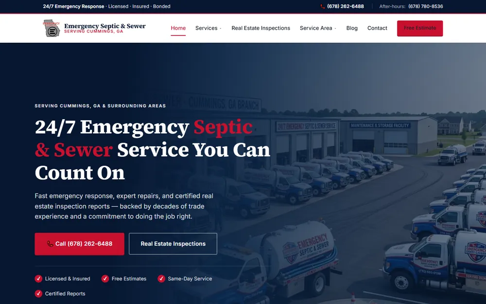 Screenshot of the Emergency Septic & Sewer homepage