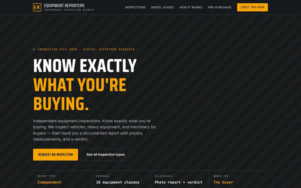 Screenshot of the Equipment Reporters homepage
