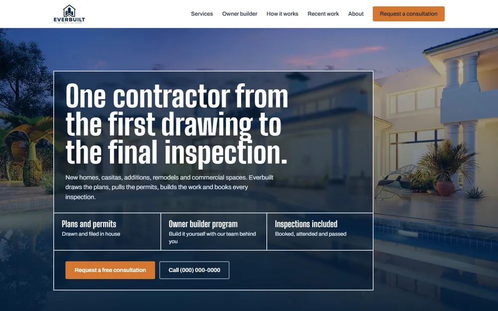 Screenshot of the Everbuilt Construction homepage