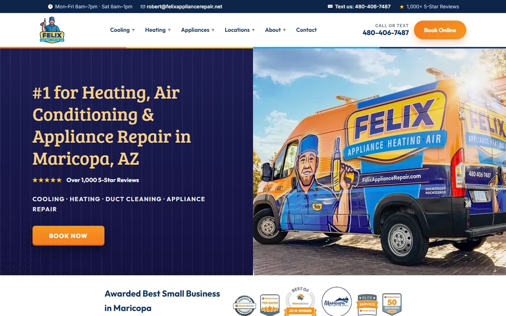 Screenshot of the Felix Appliance Repair homepage