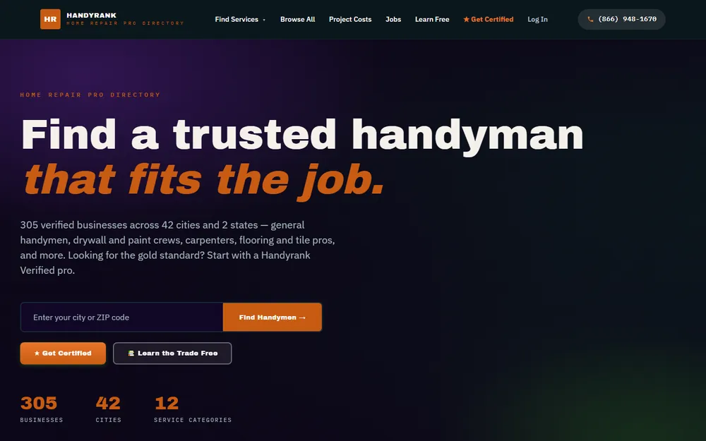 Screenshot of the HandyRank homepage
