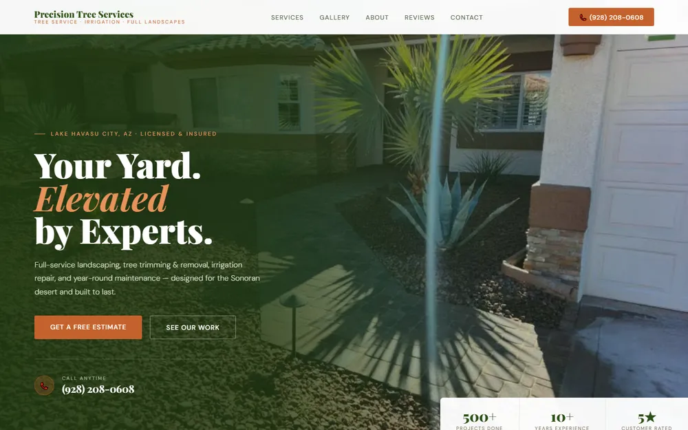 Screenshot of the Precision Tree Services homepage
