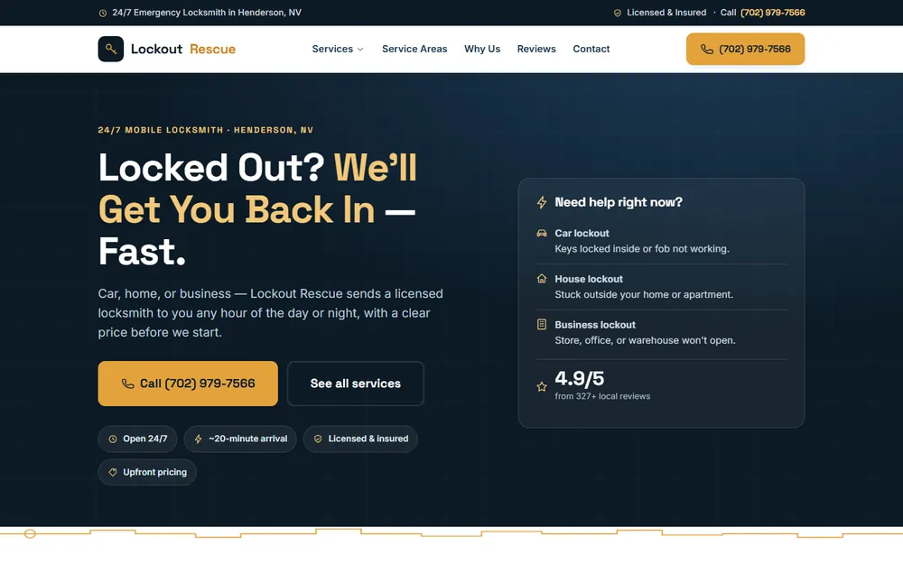 Screenshot of the Lockout Rescue homepage