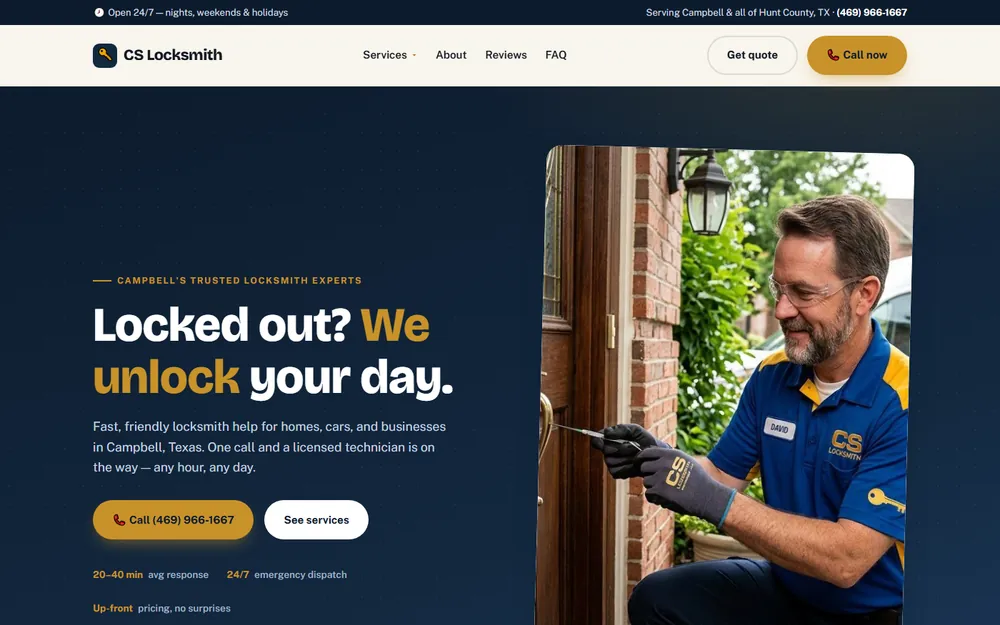 Screenshot of the CS Locksmith Campbell homepage