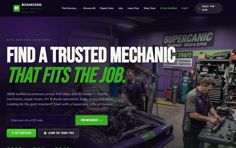 Screenshot of the MechanicRank homepage