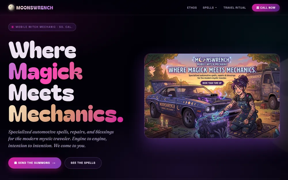 Screenshot of the Moonswrench homepage