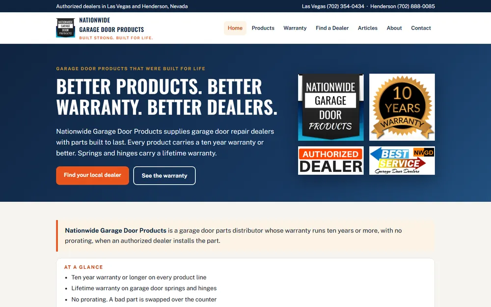 Screenshot of the Nationwide Garage Door homepage