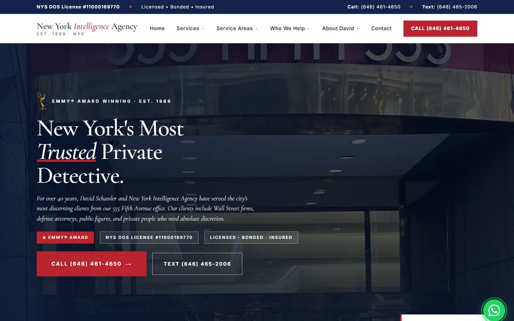 Screenshot of the New York Investigations homepage