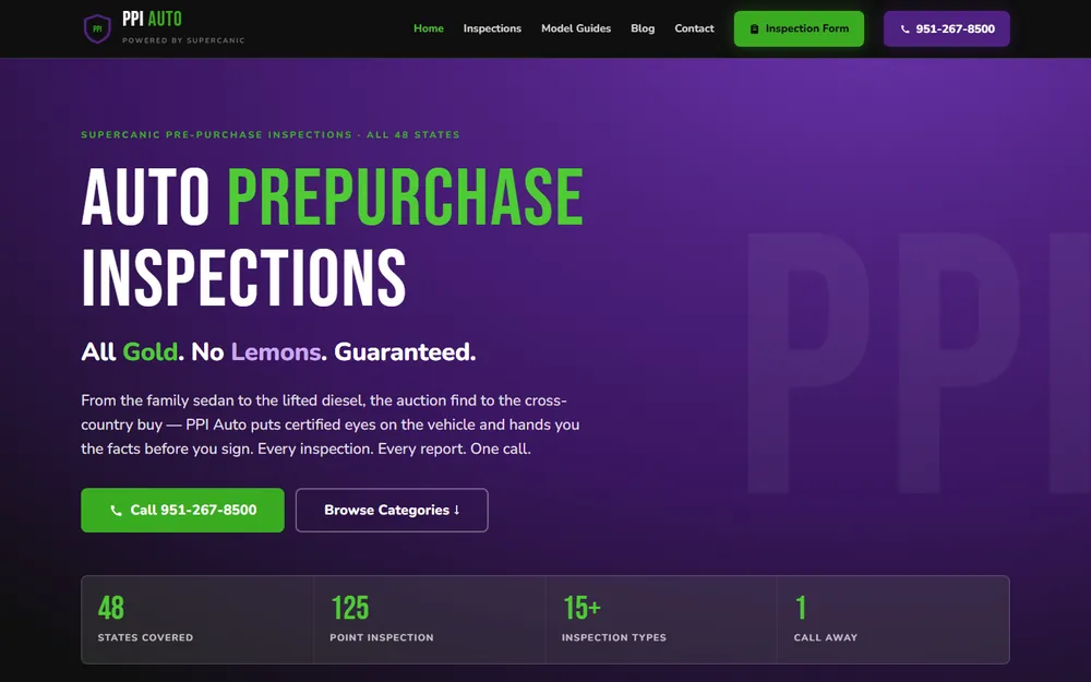 Screenshot of the PPI Auto homepage