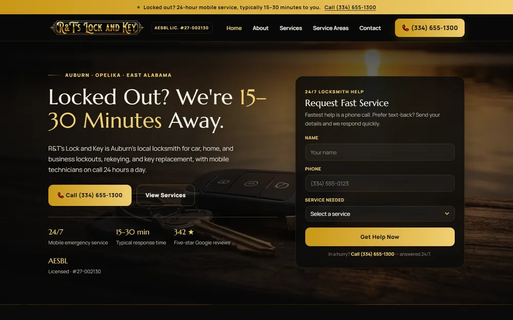 Screenshot of the R&T's Lock and Key homepage