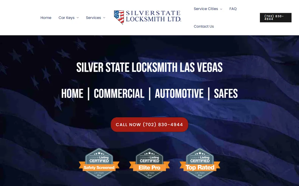 Screenshot of the Silver State Locksmith homepage