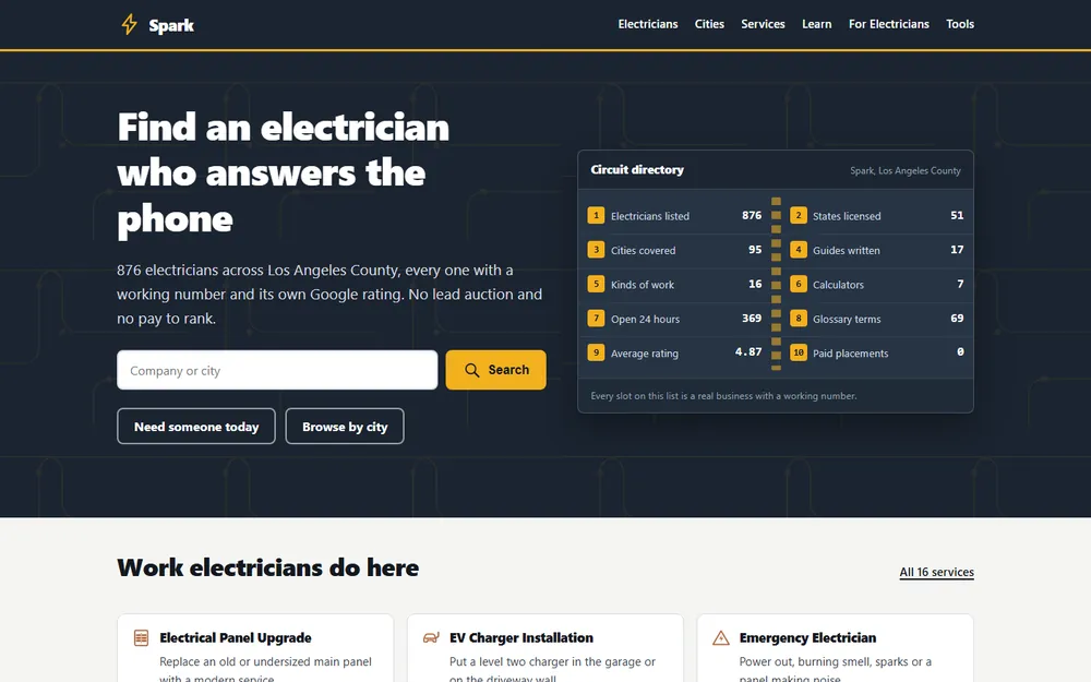 Screenshot of the Spark homepage