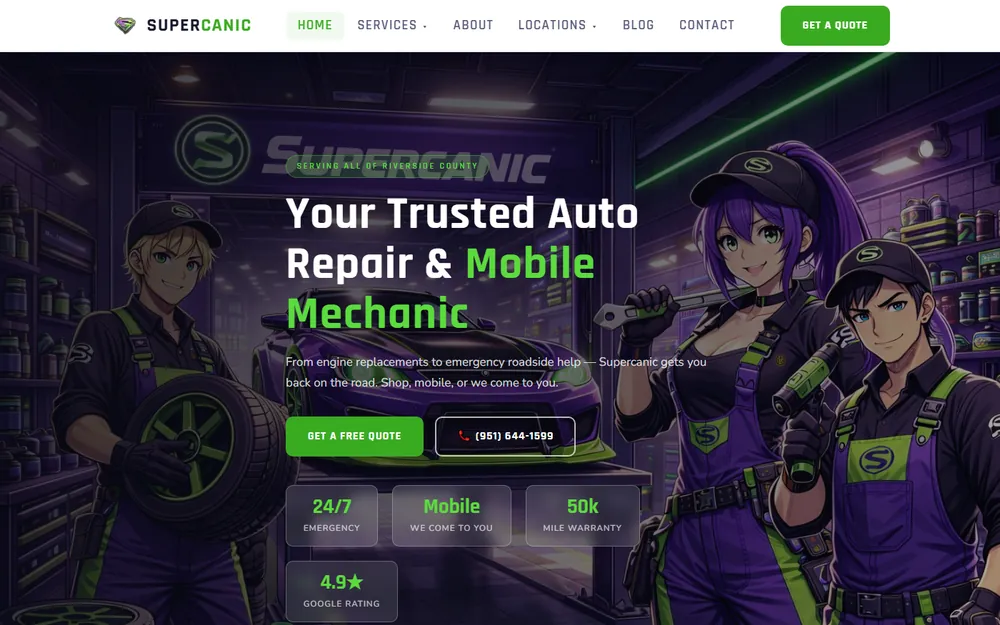 Screenshot of the Supercanic homepage