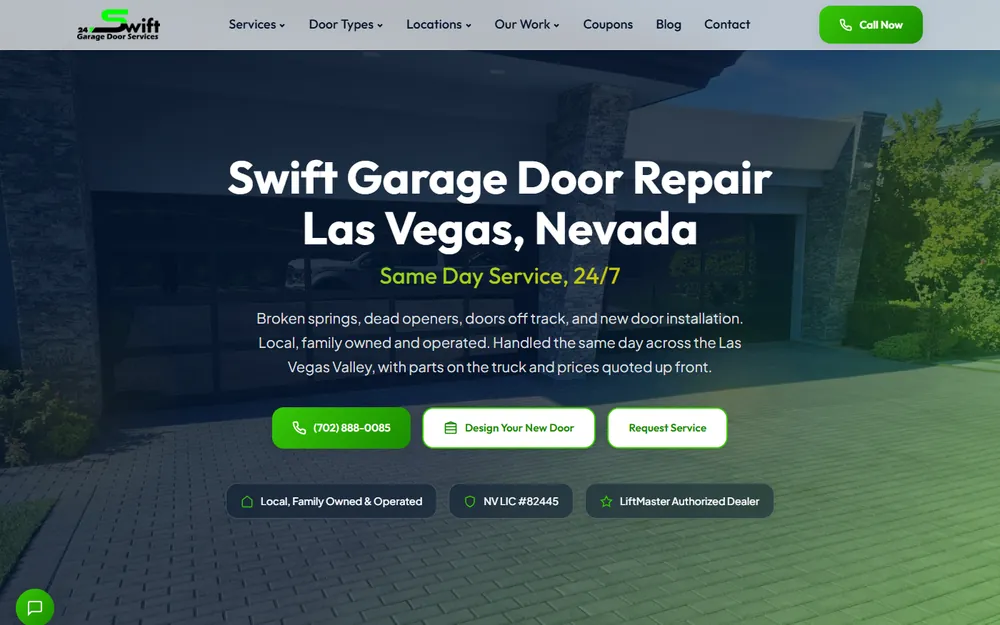 Screenshot of the Swift Garage Door Repair homepage