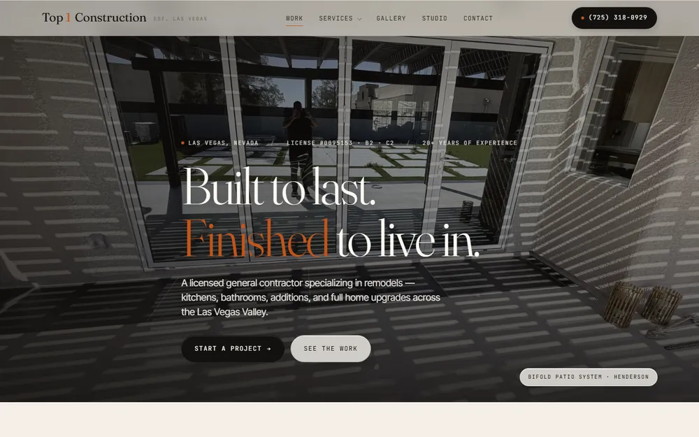 Screenshot of the Top 1 Construction homepage