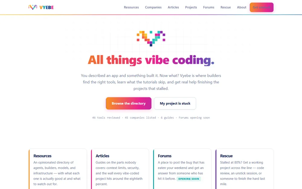 Screenshot of the Vyebe homepage