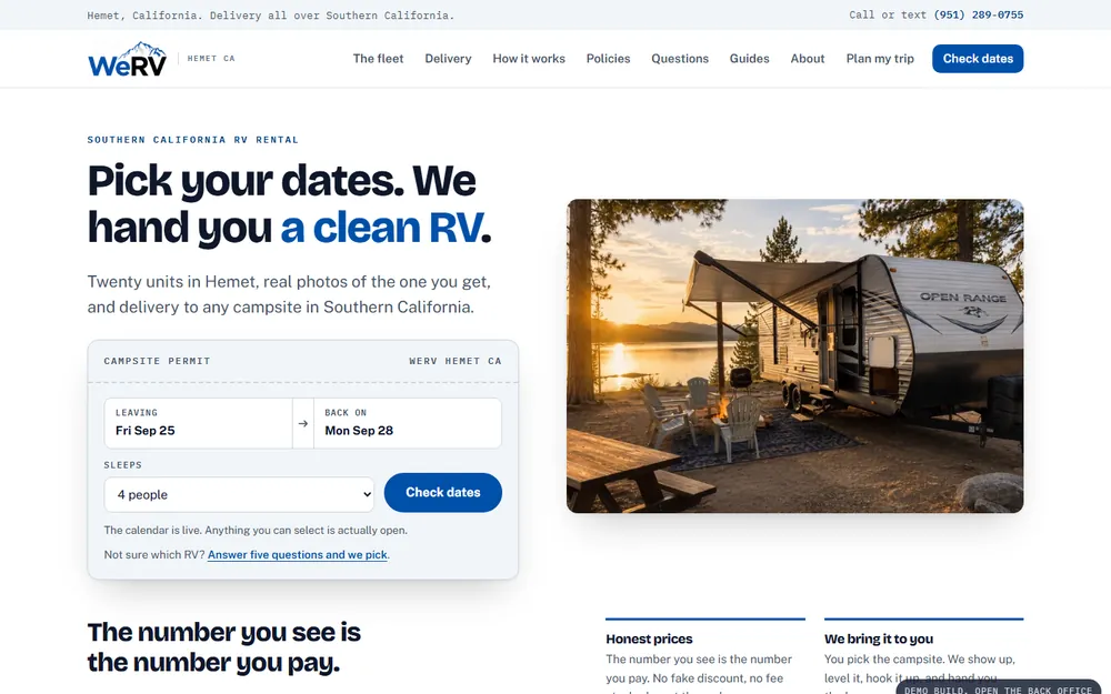 Screenshot of the WeRV homepage